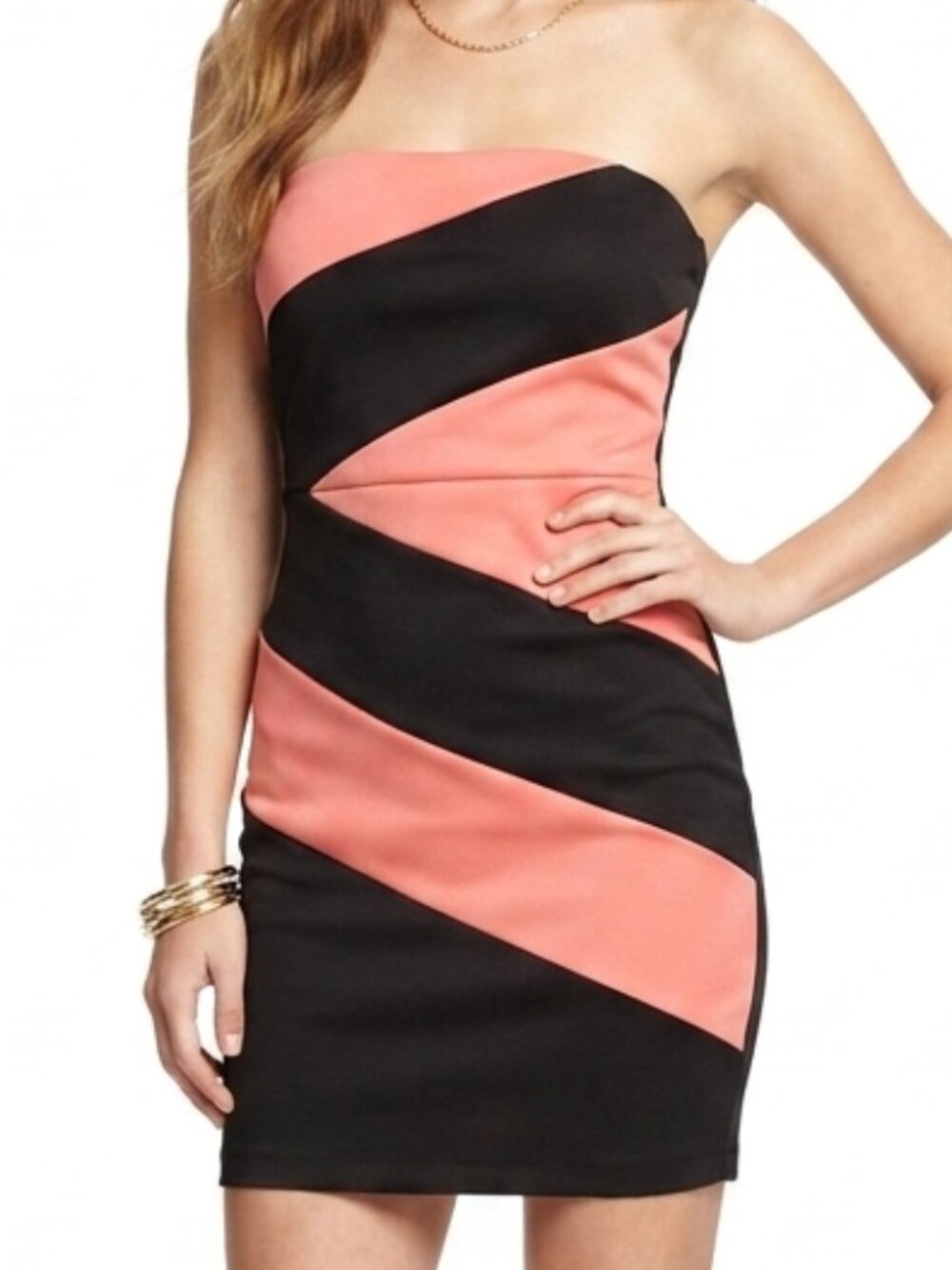 Neon Pink Black Bodycon Strapless Dress Party Going Out Festival Summer Club M